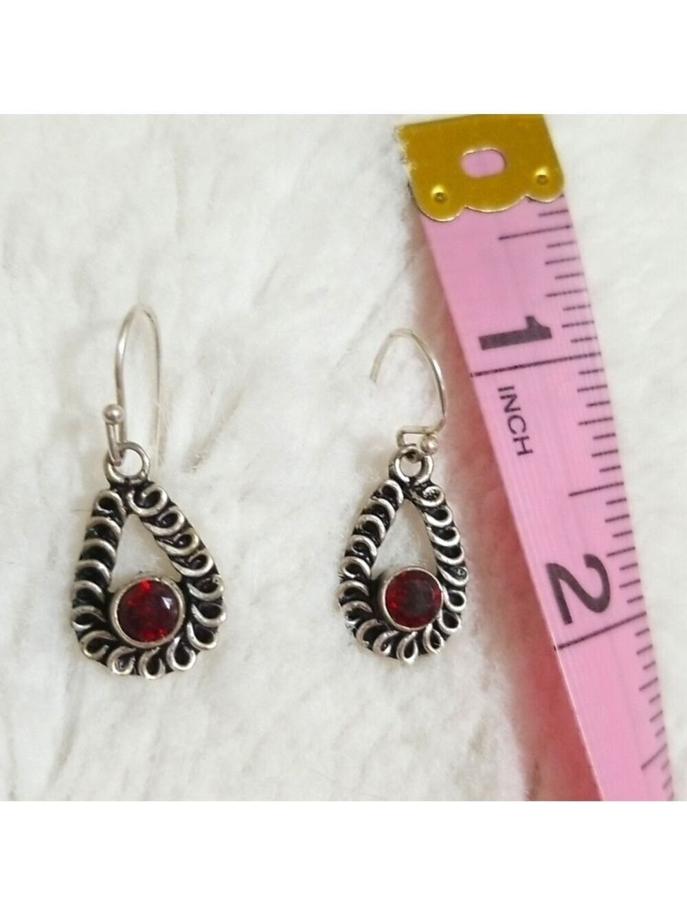 Hand made silver earrings with lab created rubies. - Picture 4 of 4